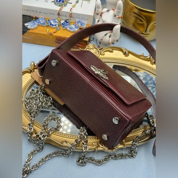 🆕 VIVIENNE WESTWOOD 🧿 NWT Small Burgundy Croc-Embossed Hazel Bag, AUTHENTIC - Picture 8 of 16